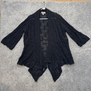 Woman Within Sweater Womens 3X Black Open Knit Cardigan Long Sleeve Boho Draped